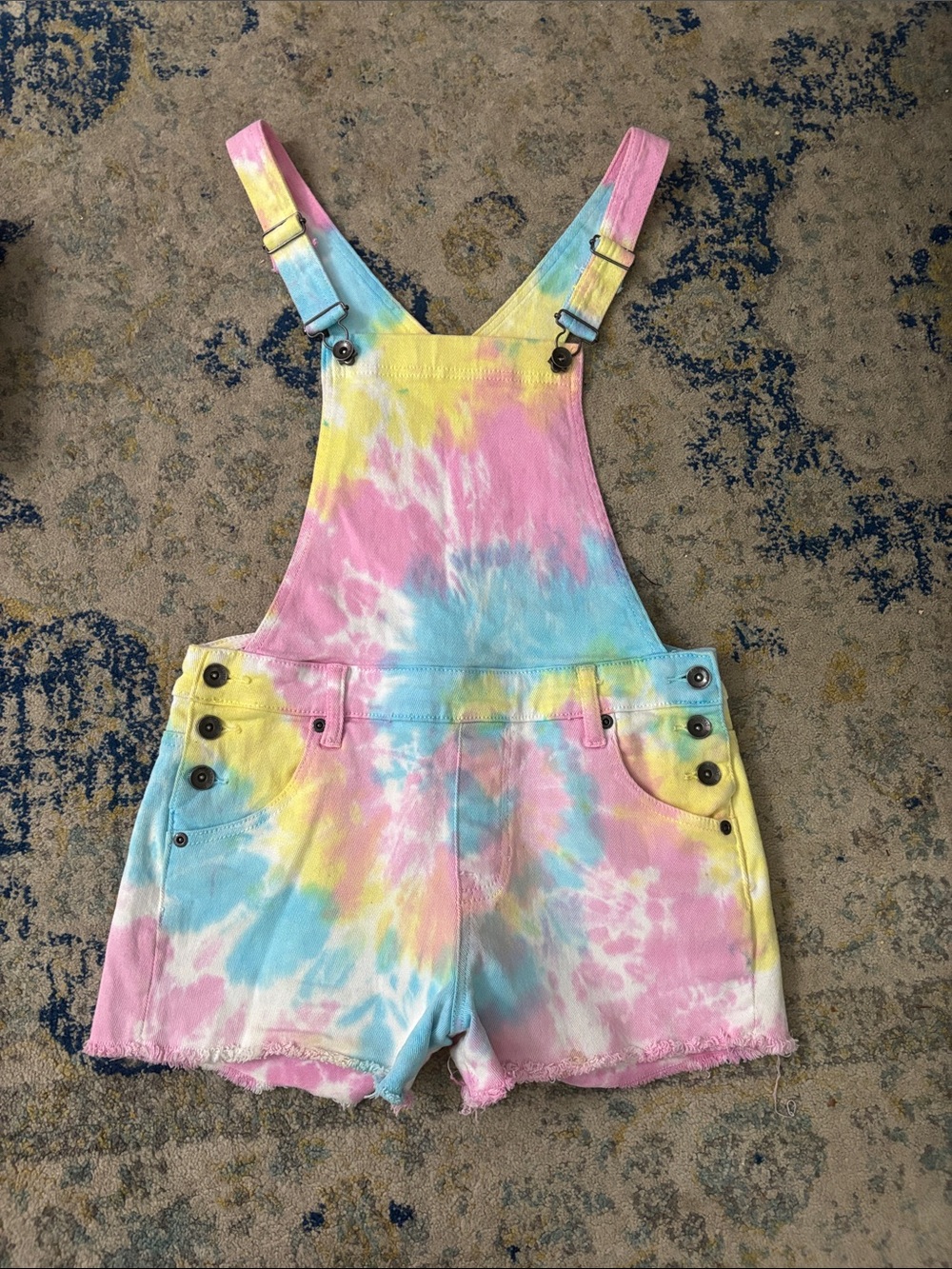 Blackheart Pastel Tie-Dye Shortalls in Pink Blue Yellow Y2K